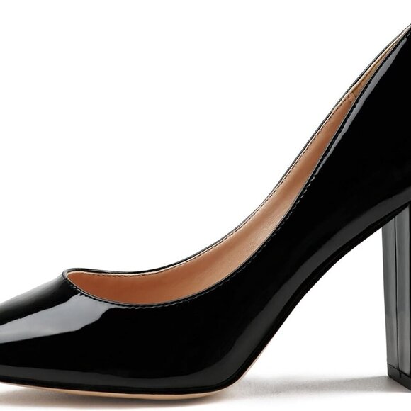 Shoes - Women Chunky Heels Faux Patent Leather 8 Stylish Pointed Toe Pumps